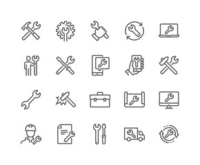 Fototapeta Simple Set of Repair Related Vector Line Icons. Contains such Icons as Screwdriver, Engineer, Tech Support and more. Editable Stroke. 48x48 Pixel Perfect. obraz