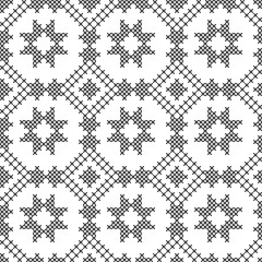 Cross stitch, seamless decorative pattern. Embroidery and knitting. Abstract geometric background. Ethnic ornaments.