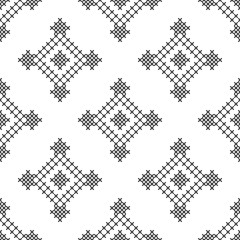 Cross stitch, seamless decorative pattern. Embroidery and knitting. Abstract geometric background. Ethnic ornaments.