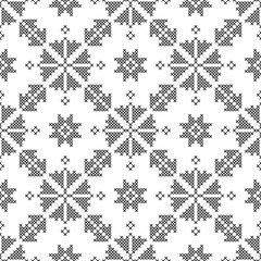 Cross stitch, seamless decorative pattern. Embroidery and knitting. Abstract geometric background. Ethnic ornaments.