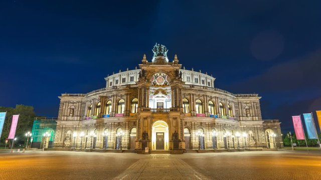 Dresden Germany time lapse 4K, city skyline day to night timelapse at Opera House (Semperoper)
