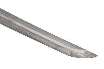 Folded steel blade with hamon (Clay tempered line for harden) Blade of Japanese sword  (Chinese made) on white background