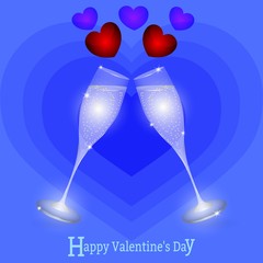 happy Valentine's Day, champagne, hearts, vector