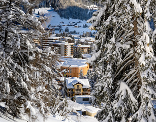 Congress center from panoramic pass way in Davos, Switzerland -  the home of annualy World Economic Forum.