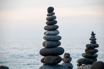 Pyramid of stones in the open air, different sizes