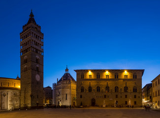 Fototapeta na wymiar Piazza del Duomo of Pistoia at blue hour, Tuscany, Italy