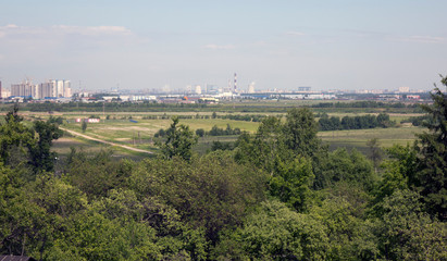 view of the southern areas of new buildings of St. Petersburg from the side of the Pulkovo Heights