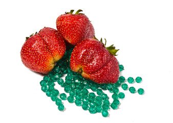 strawberry, ripe berries and bright green beads..