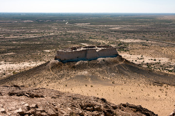 ruins of fortress ancient Khorezm, in the Kyzylkum desert in Uzbekistan..