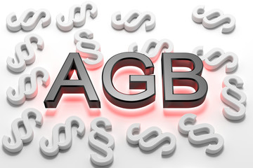 AGB - 3D Text - Allgemeine Geschäftsbedingungen - rot leuchten und Paragraphen