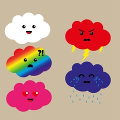 cartoon cloud with different expressions of emotions