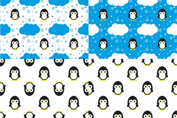 set of seamless pinguin patterns