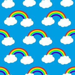 rainbow and clouds seamless pattern