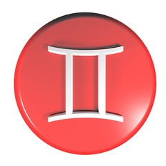 ZODIAC GEMINI ICON red circle push button  - 3D rendering illustration
