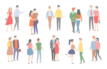 Couples of Men and Women in Love Walking Together