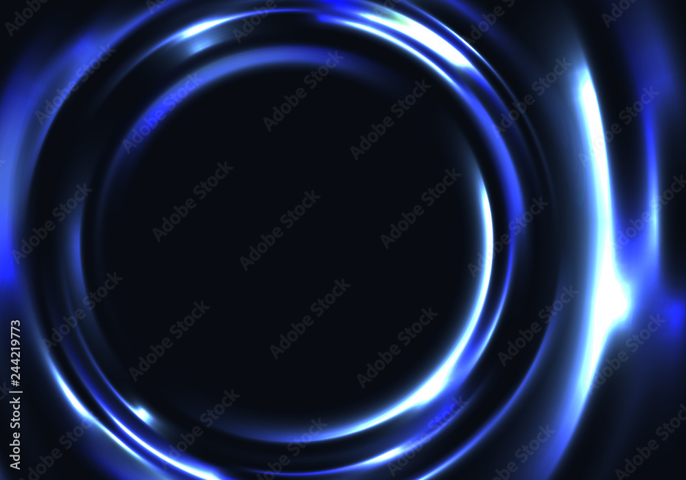 Aufkleber dark abstract neon background. vector blue glowing water ripple. colorful circle frame.