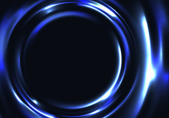 Dark Abstract Neon Background. Vector Blue Glowing Water Ripple. Colorful Circle Frame.