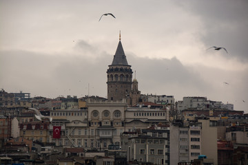 Fototapeta na wymiar Galata tower in a cloudy day