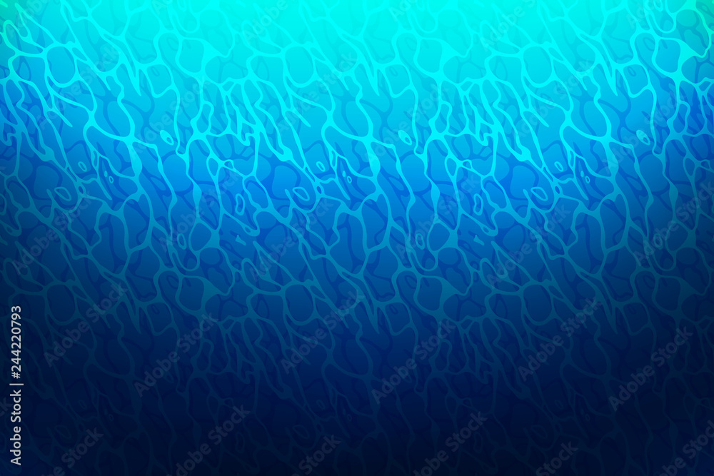 Poster underwater view blue background with waves, sunlight and ripples. vector ocean under water surface