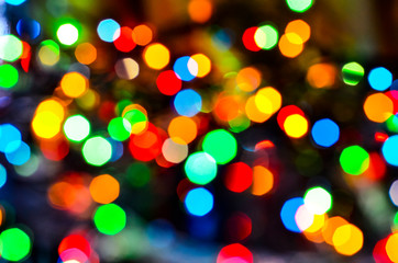 Close-up of the magical shine of the Christmas lights of the reflections from the garlands. Fairy dream