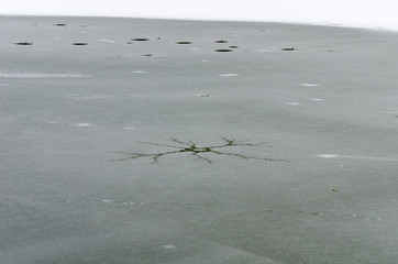 Crack in the ice on the lake