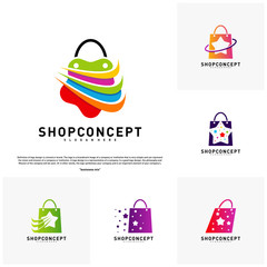 Set of Star Shop Logo Design Concept. Shopping center Logo Vector. Shop and gifts symbol.