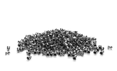 Lead pellets for air rifle isolated on white background and texture
