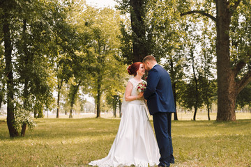 Sensual wedding photo in the Park.Gentle couple