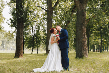 Sensual wedding photo in the Park.Gentle couple