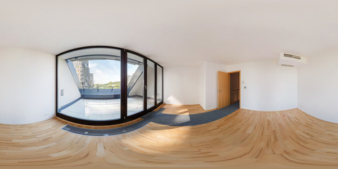 Panorama 360 view in modern white empty loft apartment interior of living room hall, full  seamless...