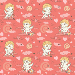 Seamless pattern with angels and cupids Valentine's Day to create a design