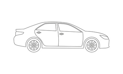Car or Vehicle outline icon. Side view. Sedan silhouette. Vector illustration.