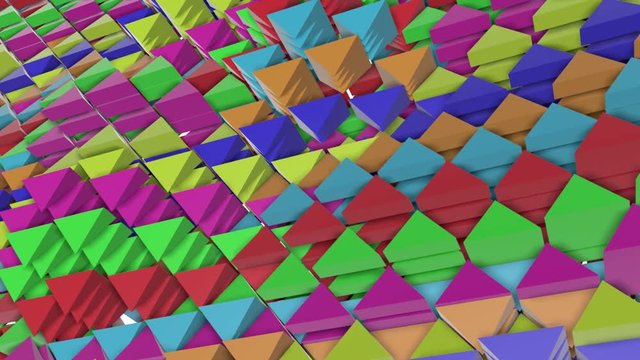 animated colorful pyramids. Abstract rainbow background. 3d render
