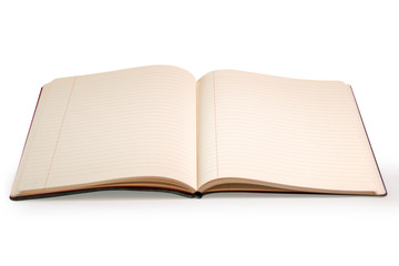 Lined notebook on white background