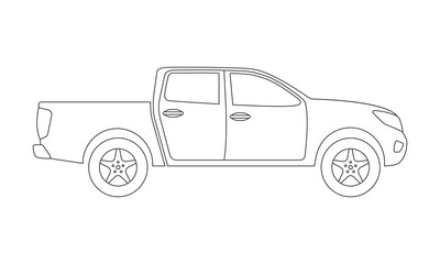 Pickup truck outline icon. Side view. Pick-up car or vehicle silhouette. Vector illustration. © metelsky25