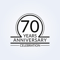 70 years anniversary logo. 70th Birthday celebration icon. Party invitation, Jubilee celebrating emblem or banner. Vector illustration.