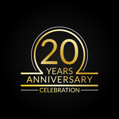 Naklejka premium 20 years anniversary logo. 20th Birthday celebration icon. Party invitation, Jubilee celebrating emblem or banner. Vector illustration.