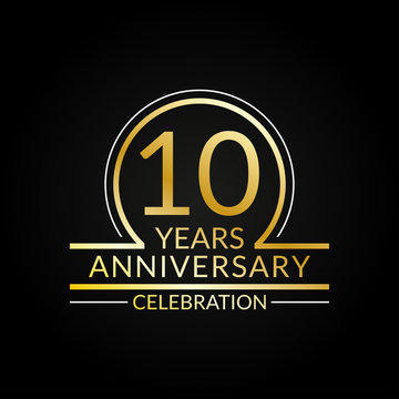 10 years anniversary logo. 10th Birthday celebration icon. Party invitation, Jubilee celebrating emblem or banner. Vector illustration.