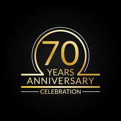 70 years anniversary logo. 70th Birthday celebration icon. Party invitation, Jubilee celebrating emblem or banner. Vector illustration.