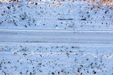 country road, winter, view from above