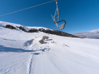 Chairlift in ski resort in Kalavrita, Greece
