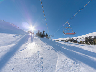 Chairlift in ski resort in Kalavrita, Greece