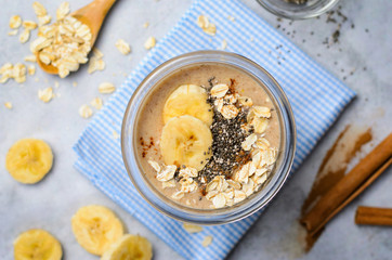 Banana Cinnamon Smoothie with Oats and Chia Seeds, Vegan Drink