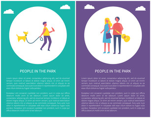 People in Park Poster Couple Together Man Walk Dog