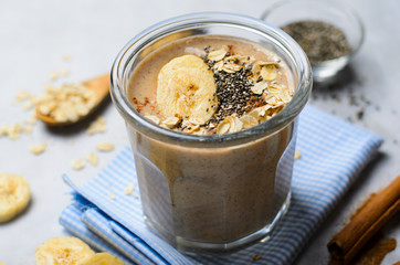 Banana Cinnamon Smoothie with Oats and Chia Seeds, Vegan Drink
