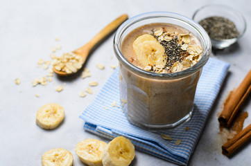 Banana Cinnamon Smoothie with Oats and Chia Seeds, Vegan Drink