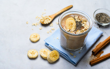 Banana Cinnamon Smoothie with Oats and Chia Seeds, Vegan Drink