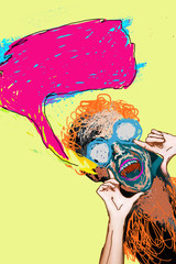 Digital Art. Girl in carnival mask. Crazy Woman Scream. Iln For Your Interior.lustratio