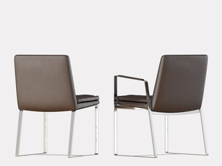 Two chairs brown leather on a white background 3d rendering