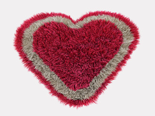 Fluffy carpet heart shape on a white background 3d rendering